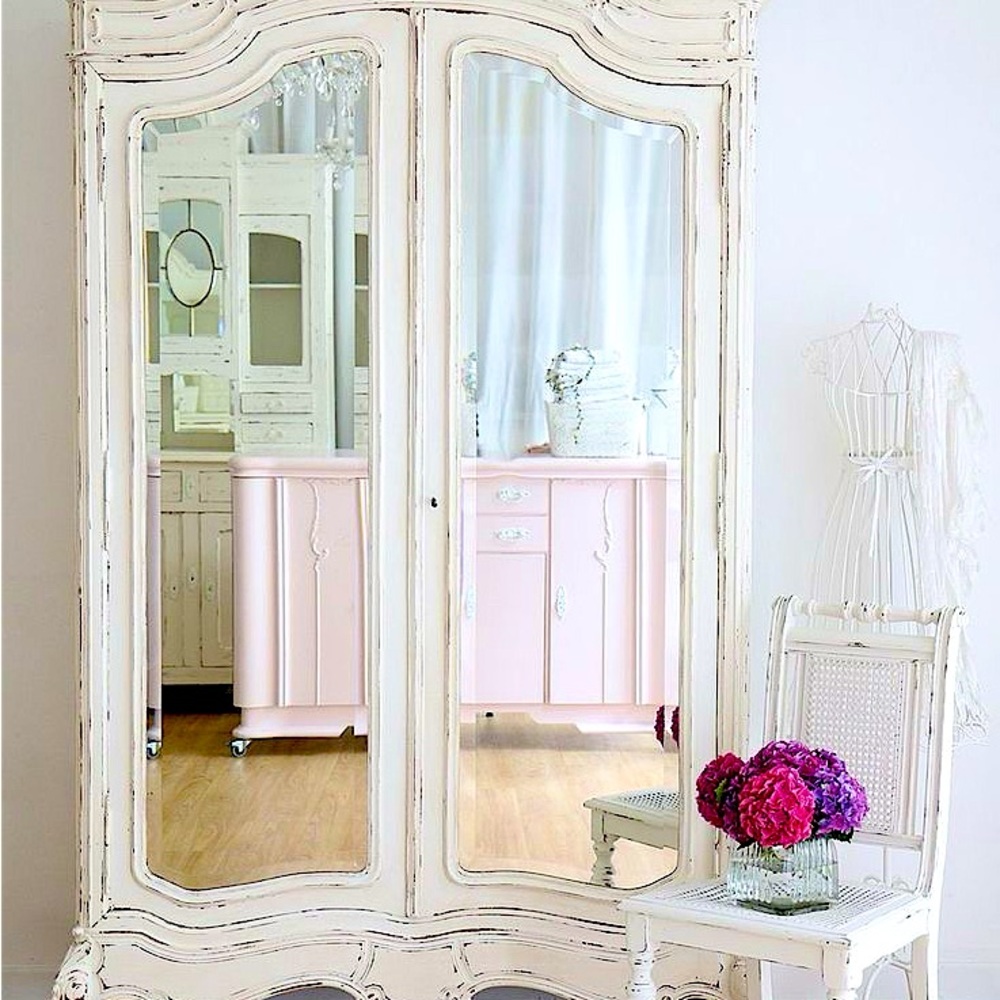 Gorgeous 18th century Victorian reproduction White Armoire With Glass Doors.